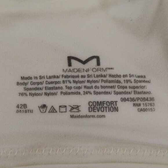 Maidenform 42B 09436 Everyday Full Coverage Cushioned Underwire Bra Ivory White - Picture 13 of 15